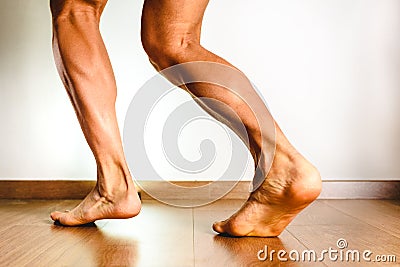 Muscles of the posterior leg, soleus and gastrocnemius muscle, photo of an athlete Stock Photo