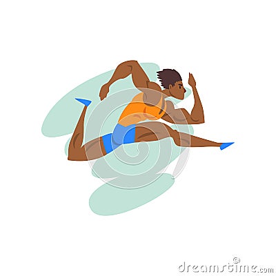 Muscular athlete man running, professional sportsman at sporting championship athletics competition vector Illustration Vector Illustration