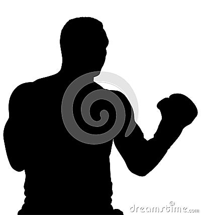 Muscular athlete, professional boxer beats a boxing jab straight punch beats volerkraft with boxing gloves. silhouette Stock Photo