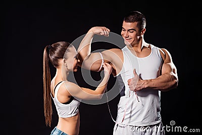 Muscular athlete shows thumb-up. Stock Photo