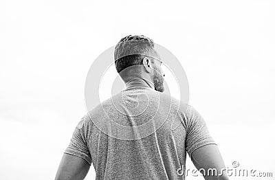 Muscular back man isolated on white. searching for inspiration. planning future goals. rich imagination. standing Stock Photo