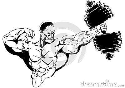Muscular bodybuilder with dumbbells Vector Illustration