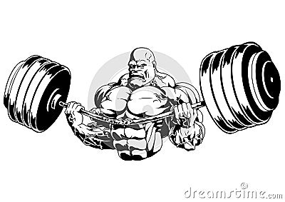 Muscular bodybuilder flex barbell Vector Illustration