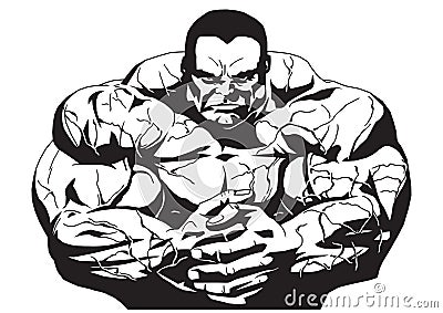 Super big and massive muscular bodybuilder Vector Illustration