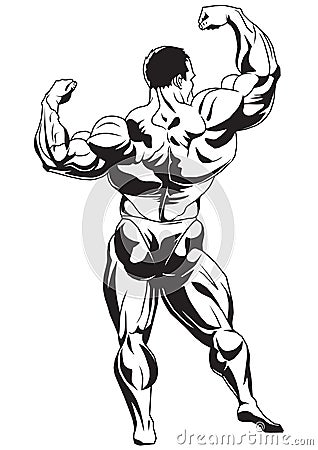 Super muscular bodybuilder pose biceps view from the back Vector Illustration