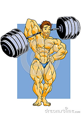 Muscular bodybuilder posing with a barbell Vector Illustration