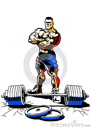 Muscular bodybuilder with weight Vector Illustration