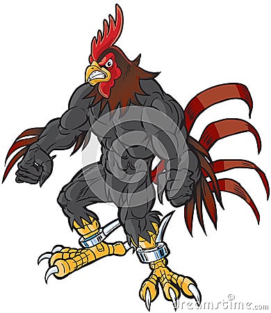 Muscular Cartoon Rooster Mascot with Semi-Realistic Head Vector Illustration