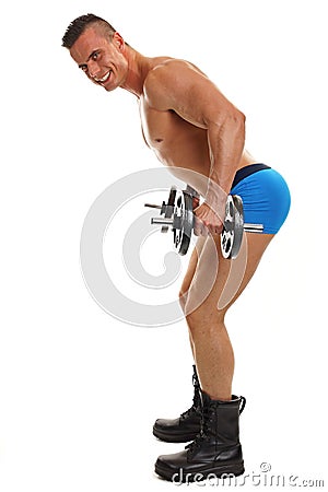 Muscular man with dumbbells Stock Photo