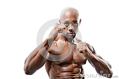 Muscular Man Fists Up Stock Photo