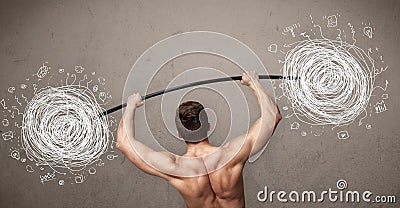 Muscular man lifting chaos concept Stock Photo