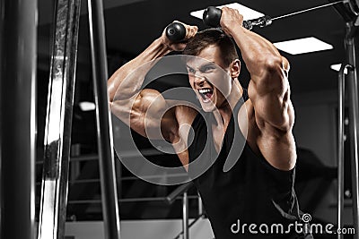Muscular man working out in gym, bodybuilder strong male Stock Photo