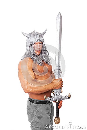 Muscular medieval warior. Stock Photo