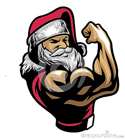 Muscular santa claus show his bicep arm Vector Illustration