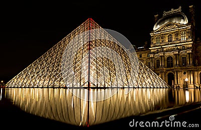 Musee Louvre in Paris by night Editorial Stock Photo