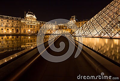 Musee Louvre in Paris by night Editorial Stock Photo