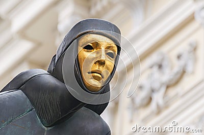 Muses statues of the Lithuanian National Drama Theater on Gediminas Avenue, Vilnius, Lithuania Editorial Stock Photo