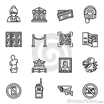 Museum icons set. museum exhibits collection. Thin Line Style stock vector. Vector Illustration