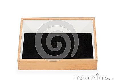 Museum display shelve box blank, isolated, with wooden black velvet Stock Photo