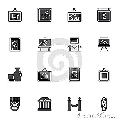 Museum exhibits vector icons set Vector Illustration