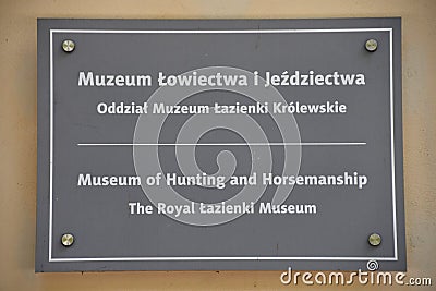 Museum of Hunting and Horsemanship at Royal Lazienki Museum in Warsaw, Poland Editorial Stock Photo