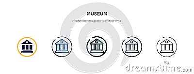 Museum icon in different style vector illustration. two colored and black museum vector icons designed in filled, outline, line Vector Illustration