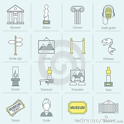 Museum icons flat line Vector Illustration
