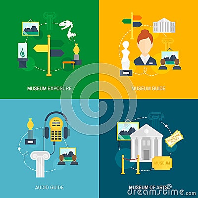 Museum icons flat Vector Illustration