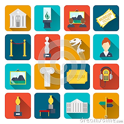 Museum icons flat Vector Illustration