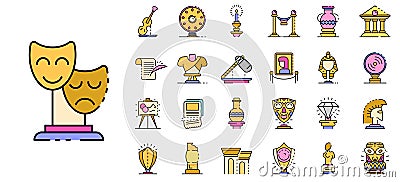 Museum icons set line color vector Vector Illustration