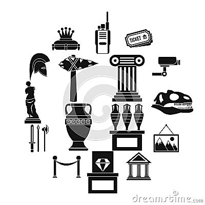 Museum icons set, simple style Vector Illustration