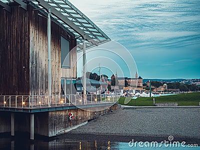 Museum of Modern Art In Residential Multi-storey Houses In Aker Brygge District In Summer Evening in Oslo city Stock Photo