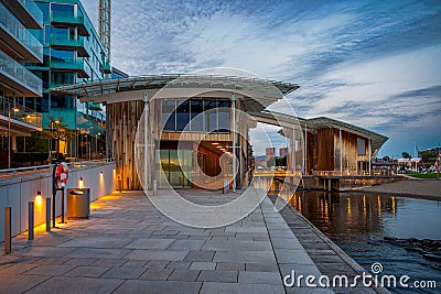 Museum of Modern Art In Residential Multi-storey Houses In Aker Brygge District In Summer Evening in Oslo city. Stock Photo