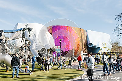 Museum of pop culture and children`s Playground with visitors Editorial Stock Photo