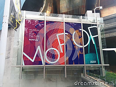 Museum of Pop Culture MoPOP sign in Seattle Editorial Stock Photo