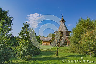 Museum-Reserve Kolomenskoye. Old Russian wooden architecture. A passage of the gates of the Nikolo-Korelsky monastery. 17-18 centu Editorial Stock Photo