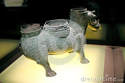 [Museum treasure 22]-Ox-Shaped Zun bronzeware.Shanghai Museum, China Editorial Stock Photo