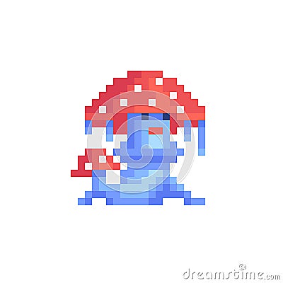 Mushroom character in pixel art style. Cute amanita icon Vector Illustration