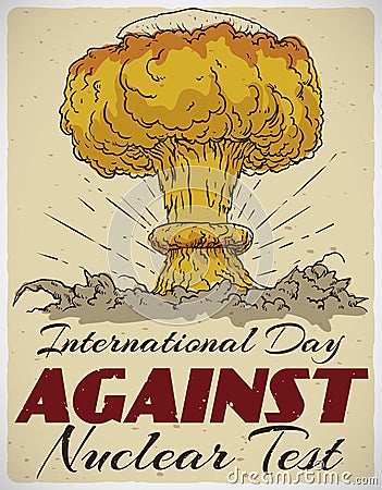 Mushroom Cloud in Retro Design for Day Against Nuclear Tests, Vector Illustration Vector Illustration