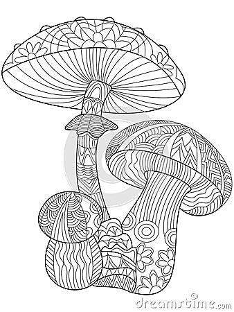 Mushroom Coloring Vector For Adults Stock Vector  Image: 69405596