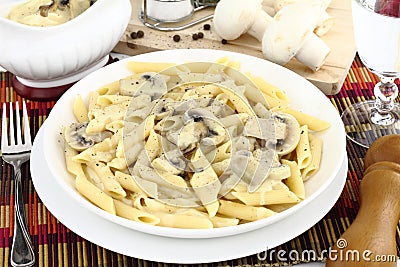 Mushroom cream and pasta Stock Photo