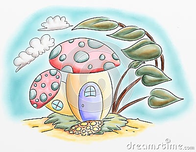 Mushroom fairy house cartoon water colour illustrations Cartoon Illustration