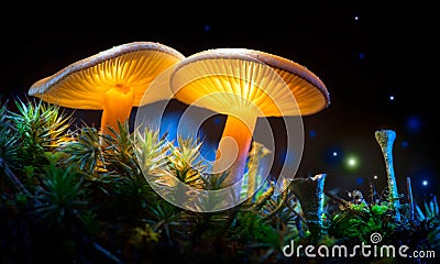 Mushroom. Fantasy glowing mushrooms in mystery dark forest Stock Photo