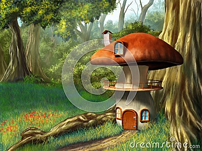 Mushroom house Cartoon Illustration