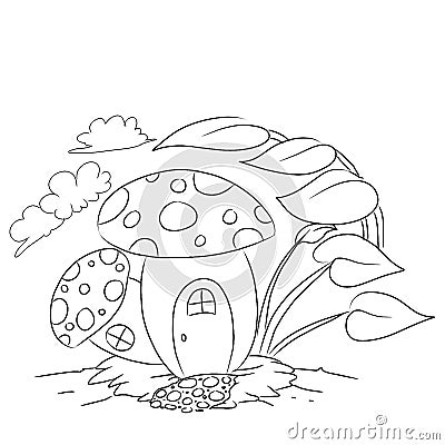 Mushroom house outline cartoon colouring page Cartoon Illustration