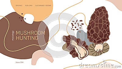 Mushroom Hunting Banner Template Vector Illustration