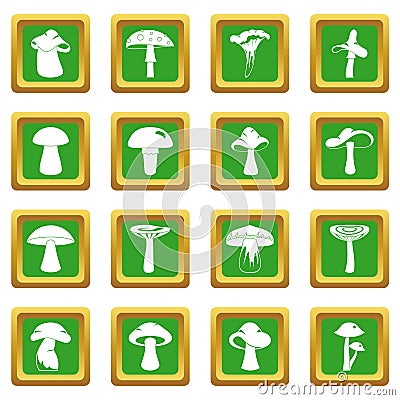 Mushroom icons set green Vector Illustration