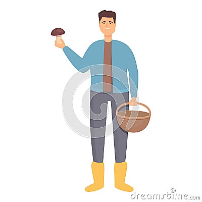 Mushroom picker in rainy boots icon cartoon vector. Smile fall vacation Vector Illustration