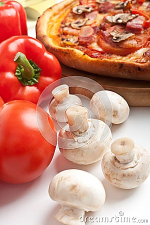 Mushroom pizza with ingredients Stock Photo