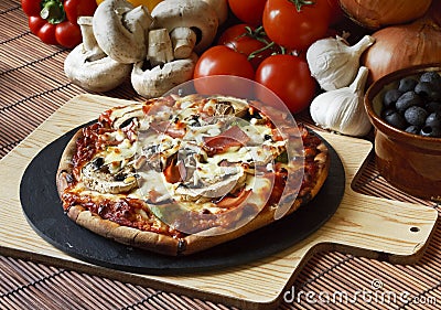 Mushroom Pizza slice Stock Photo